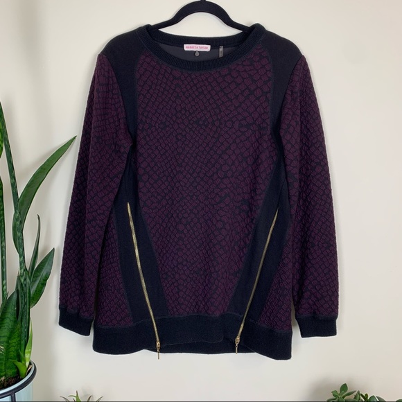 Rebecca Taylor Knit Pullover Sweater with Zipper Details - Wine - Picture 7 of 16